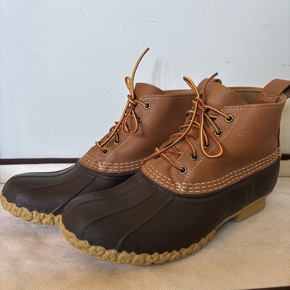 LL Bean Men's Brown Leather Lace Up Unlined Ankle Duck Boots Size 10 M